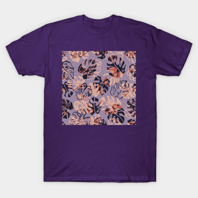 Lilac Monstera Leaves T-Shirt by Carolina Díaz